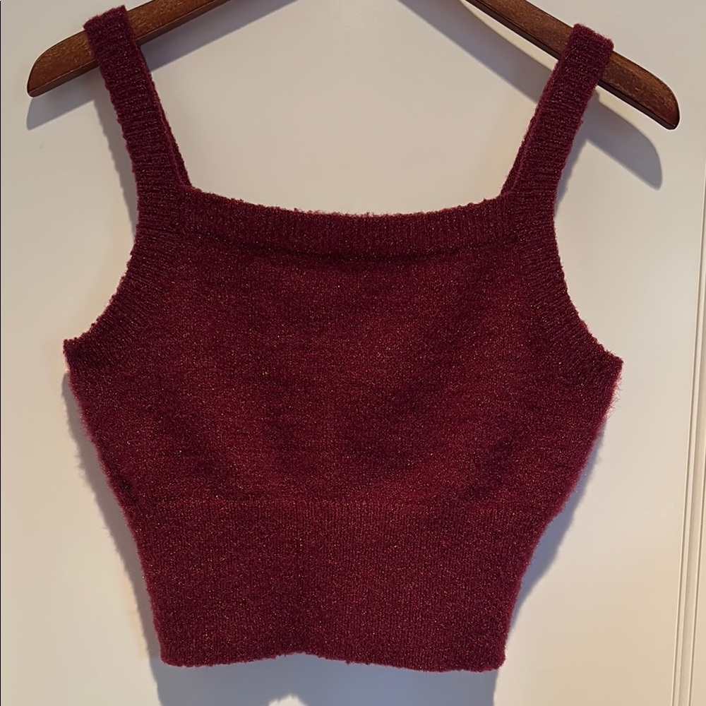 House of Harlow 1960 shimmery square neck cropped tank top sweater